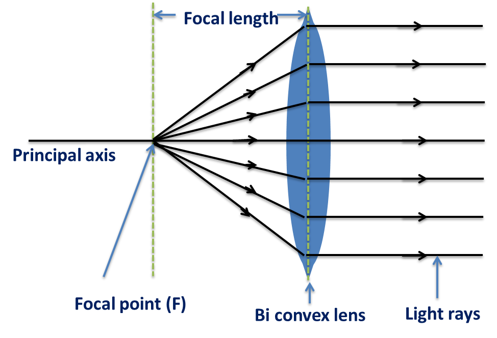 focal point and principle axis of biconvex lens is shown in the image
