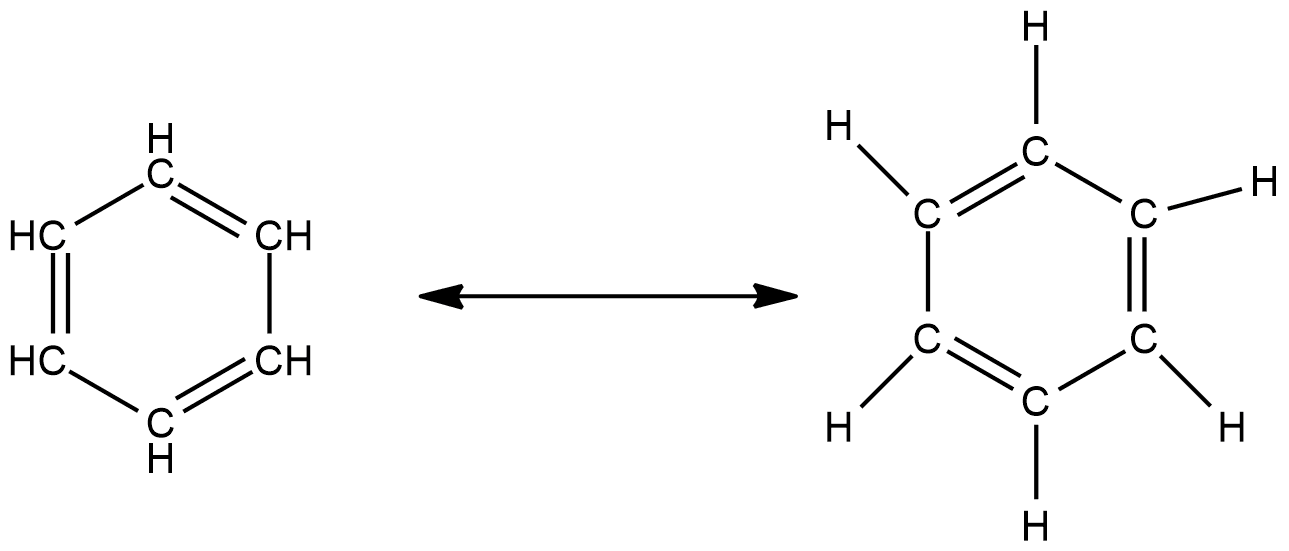 The resonating structures of benzene.