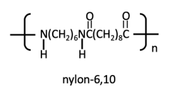 Structural formula of nylon-6, 10.