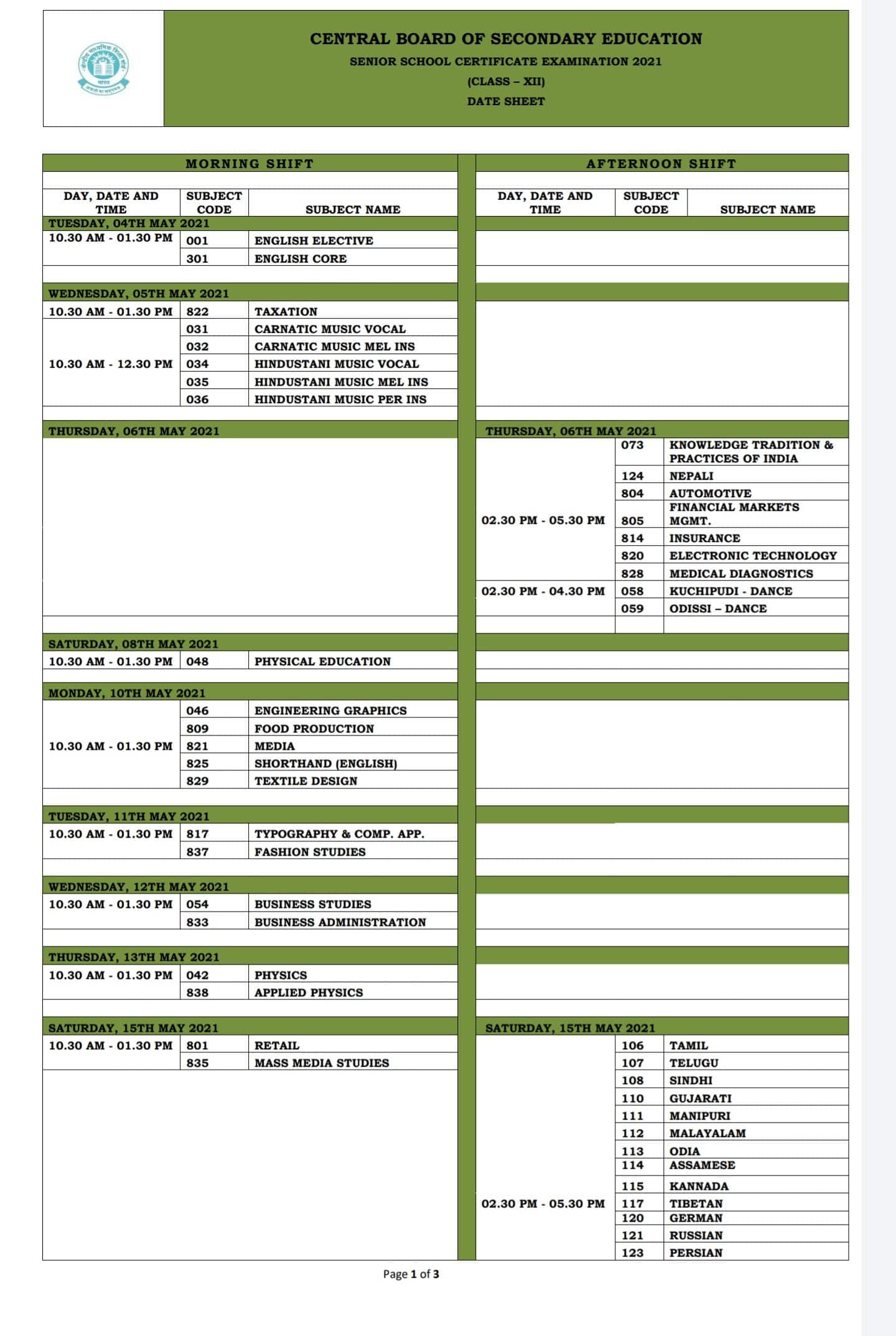 Cbse Date Sheet 2021 Live Updates Class 10 12 Time Table Released Check Here