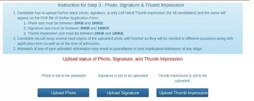 AMU Application Form 2021 Photo , Signature, Thumb Impression Upload