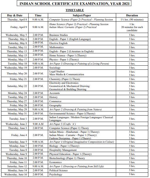 ISC-12th-time-table