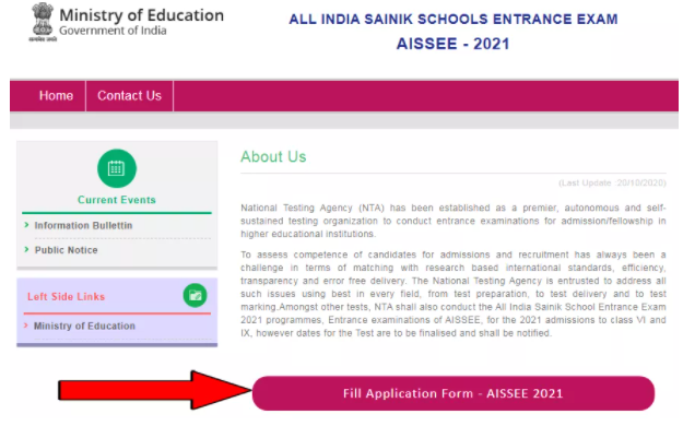 Sainik School Admission homepage.png