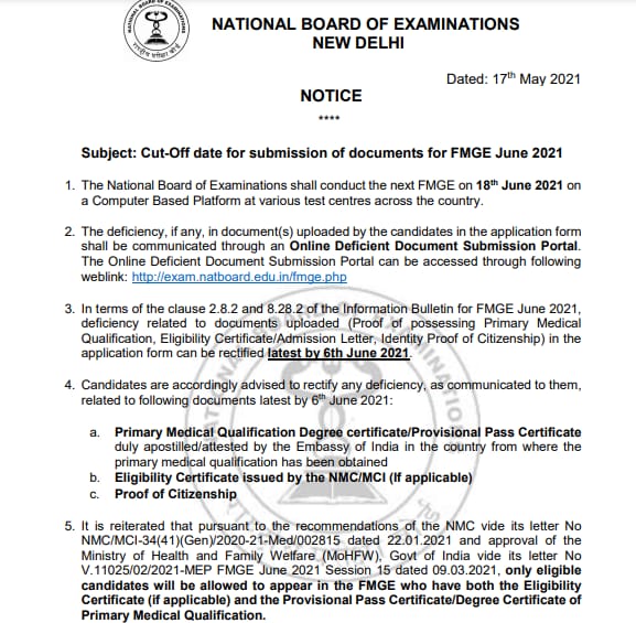 FMGE 2021 Result (Announced), Score Card, Cutoff, Counselling