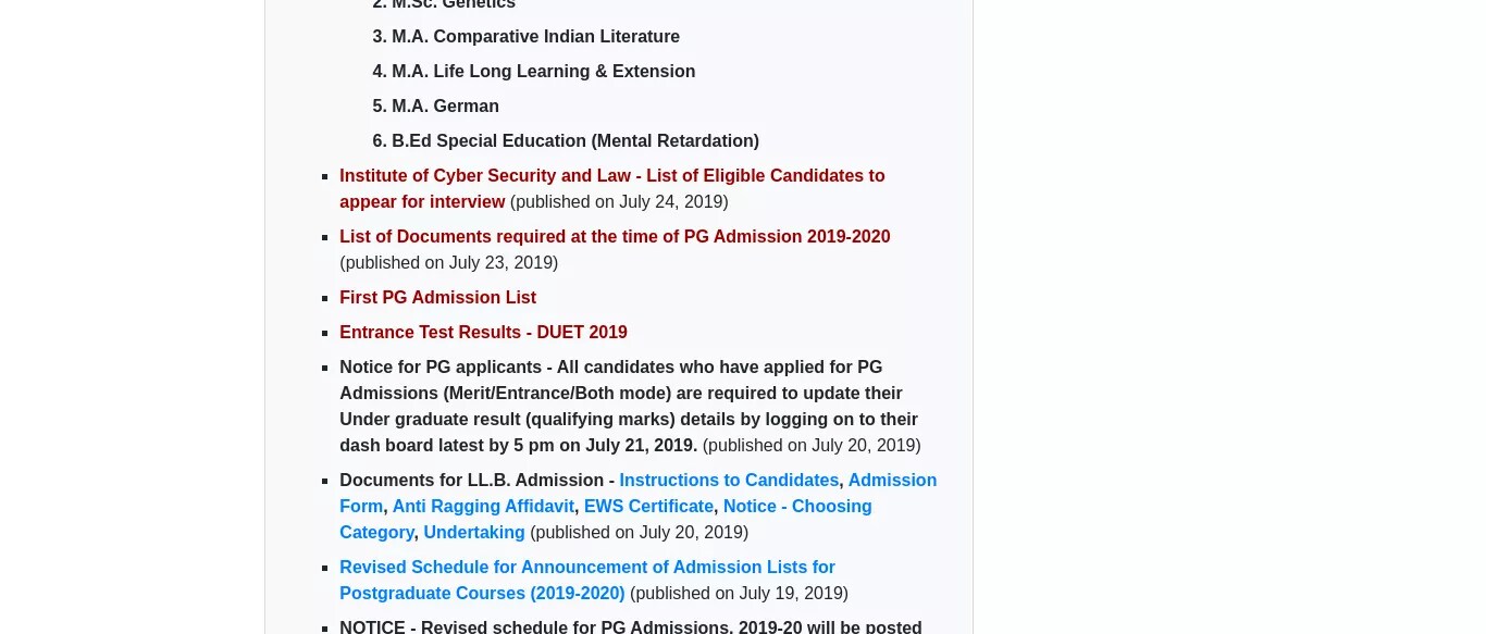 Du Pg Merit List 2021 1st 2nd 3rd Released 4th 5th 6th 7th 8th Admission List Check Here 