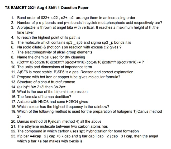 TS EAMCET Answer Key 2021 (Final Out) - Download Question Papers