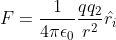 F=\frac{1}{4\pi \epsilon_0}\frac{qq_2}{r^2}\hat{r_i}