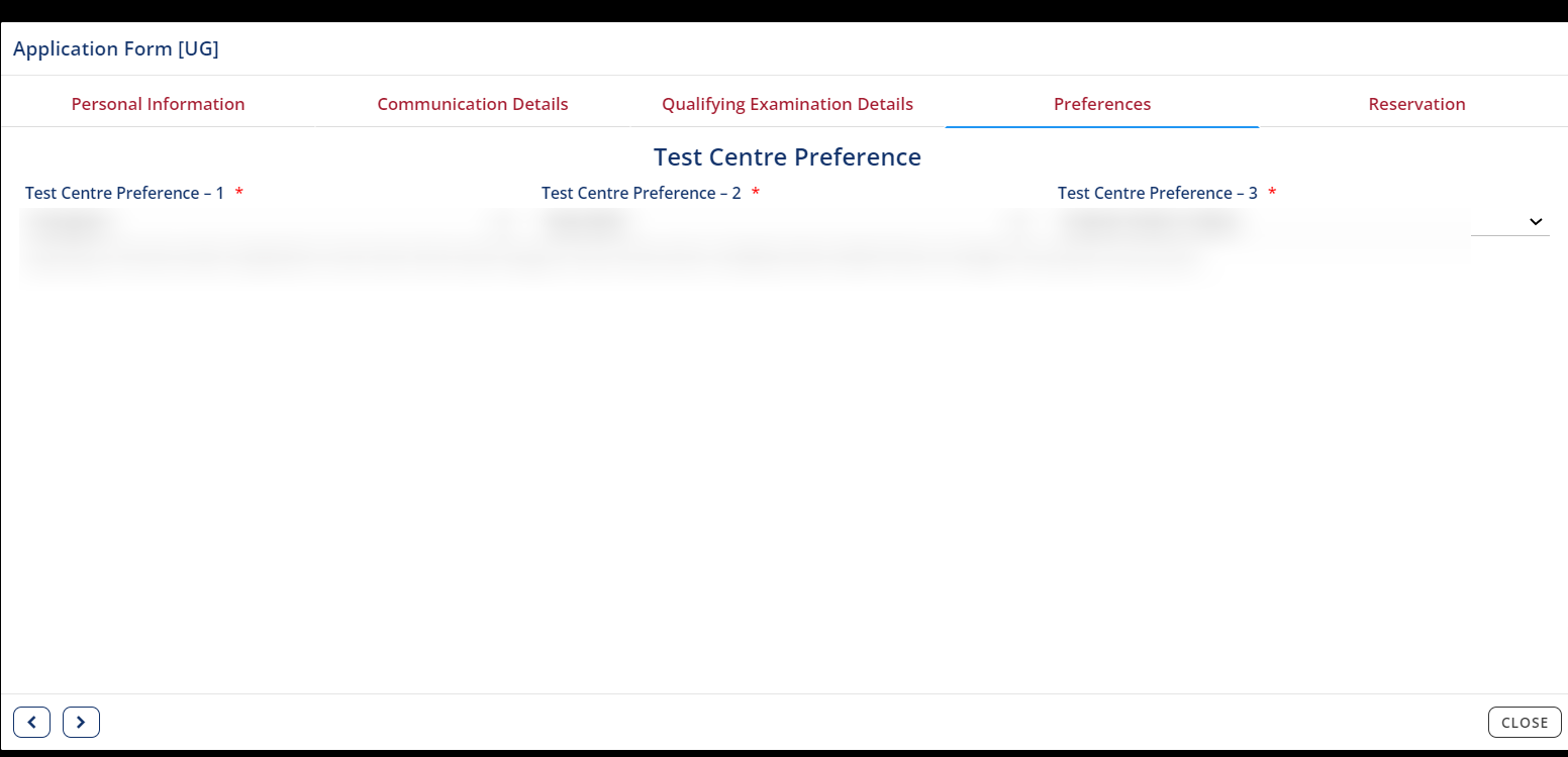 Enter Test Centre Preferences