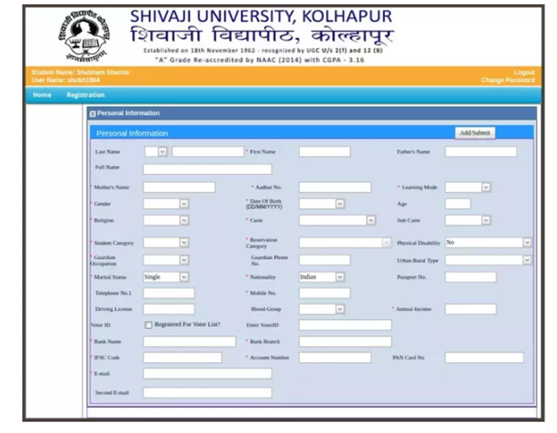 shivaji university phd guide application form