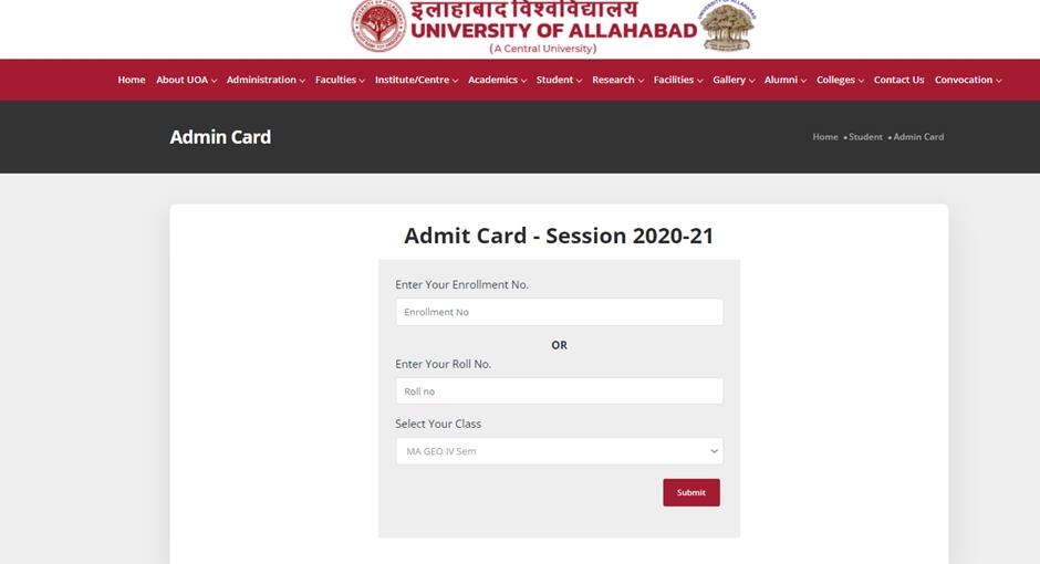 Allahabad University Admit Card 2022 (Out) Download Hall Ticket