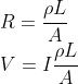 \\R=\frac{\rho L}{A}\\V=I\frac{\rho L }{A}