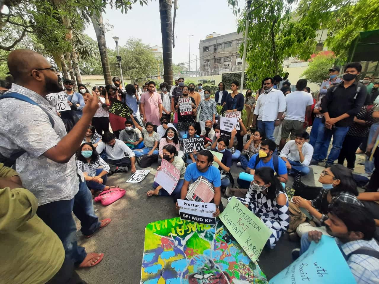 aud delhi, babasaheb ambedkar university,ambedkar university delhi,dr bhimrao ambedkar university,ambedkar open university,br ambedkar university delhi,aud, sfi protest, 