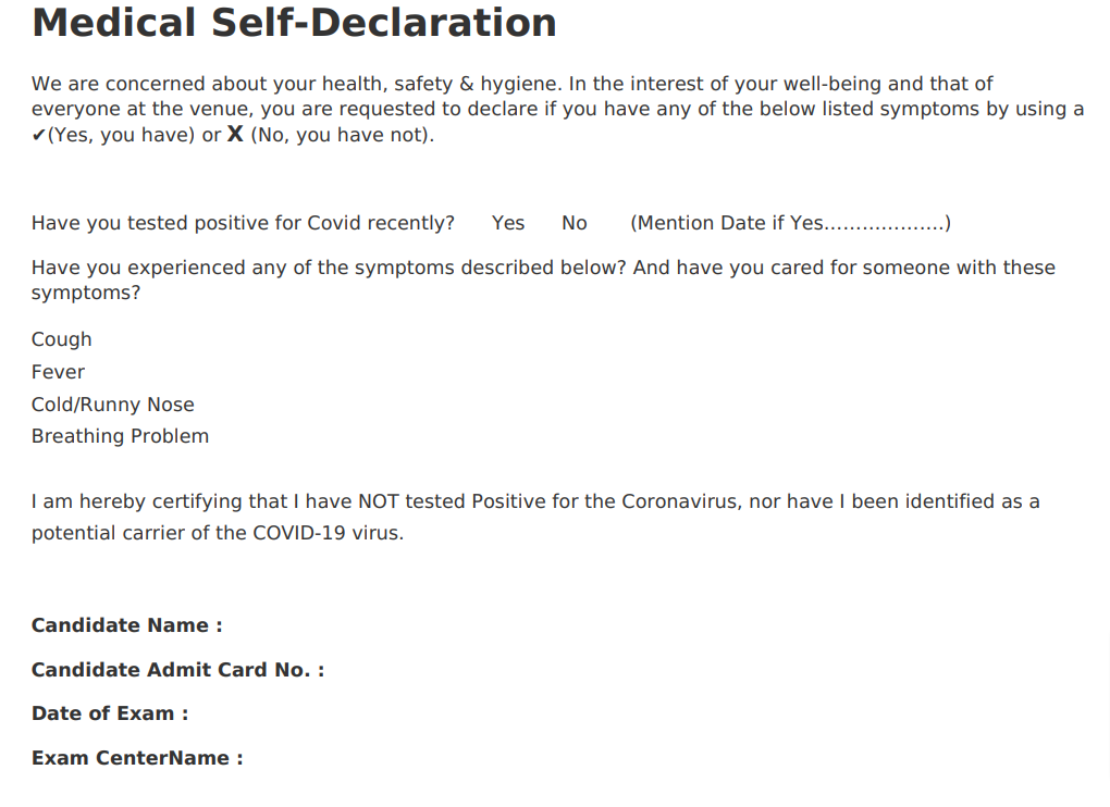 Medical Self Health Declaration