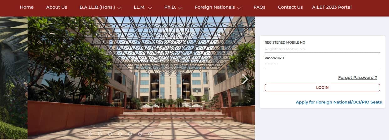 AILET Admit Card 2024 login window