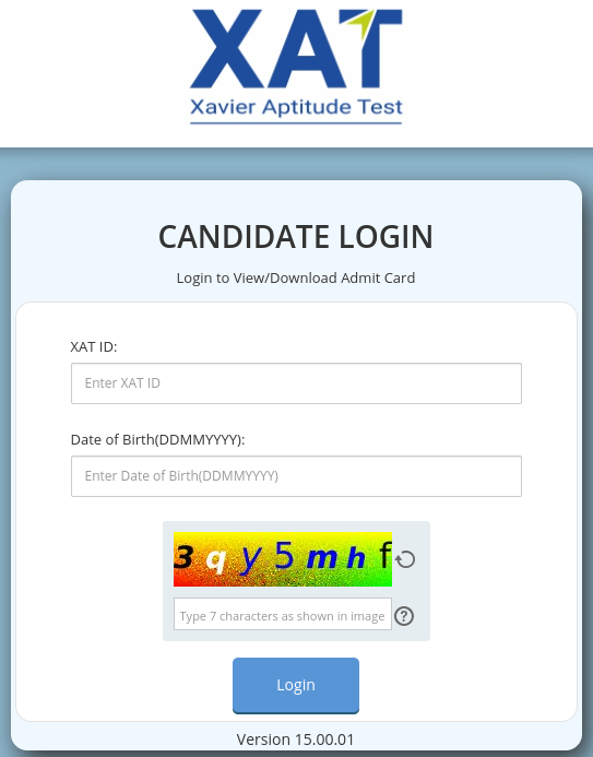 XAT admit card login window