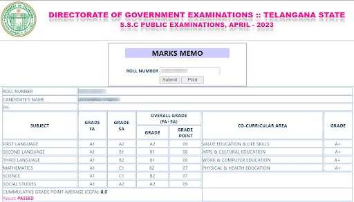 ts ssc class 10 result marksheet  