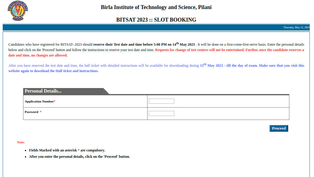 BITSAT Slot Booking 2023 Session 2 (Started) Direct Link, Change Test