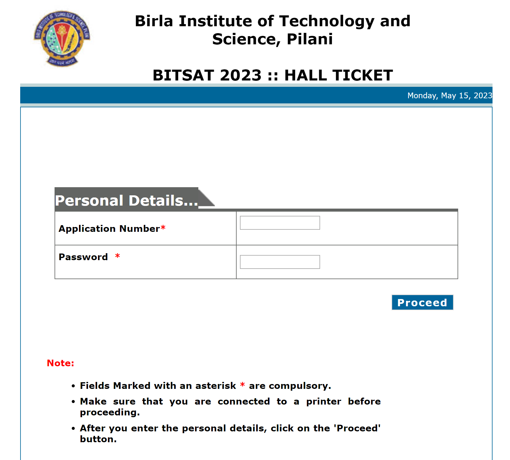 bitsat admit card 2023 exam date official website