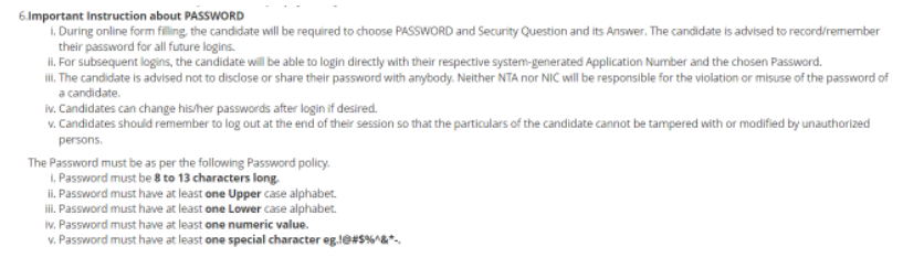 JEE Main- Password instruction