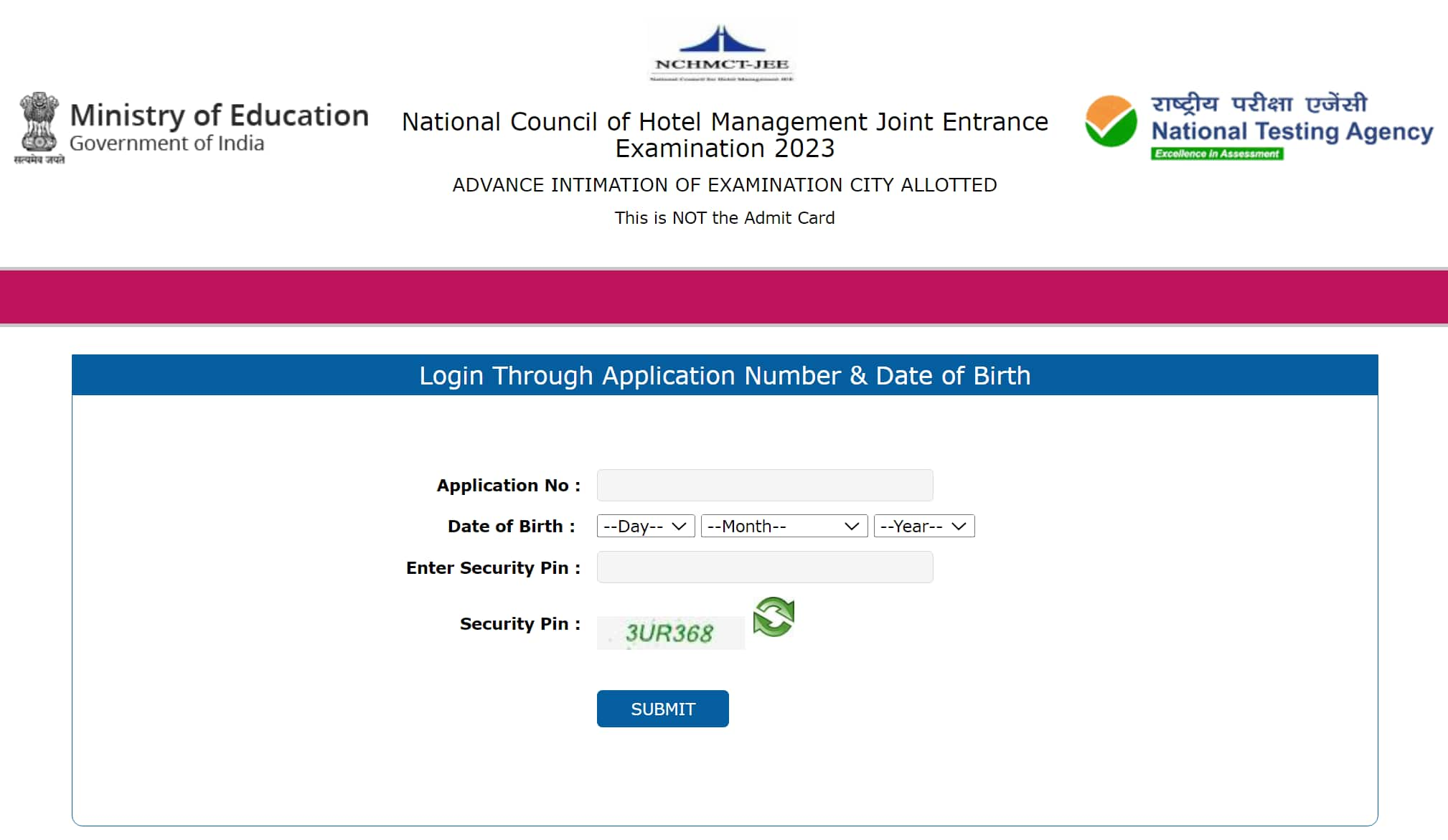 nchmt jee 2023 exam city slip nta