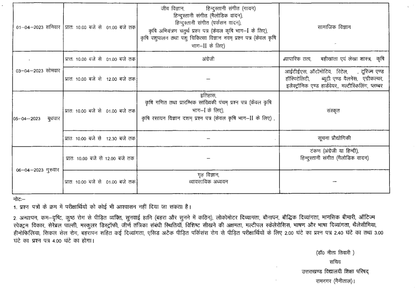 UK Board 10th Date Sheet 2024 Check Uttarakhand Board Date Sheet Class