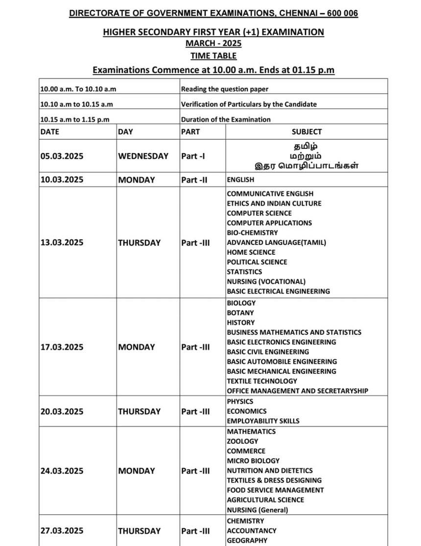 Tamil Nadu Board Exams 2025 Live: DGE TN 10th, 12th public exam time ...