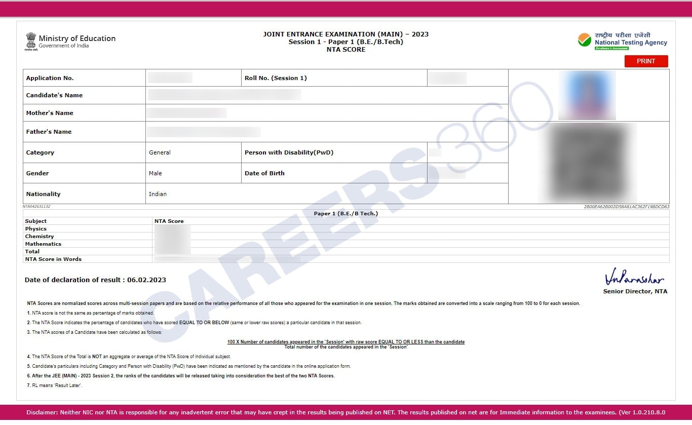 NTA score card