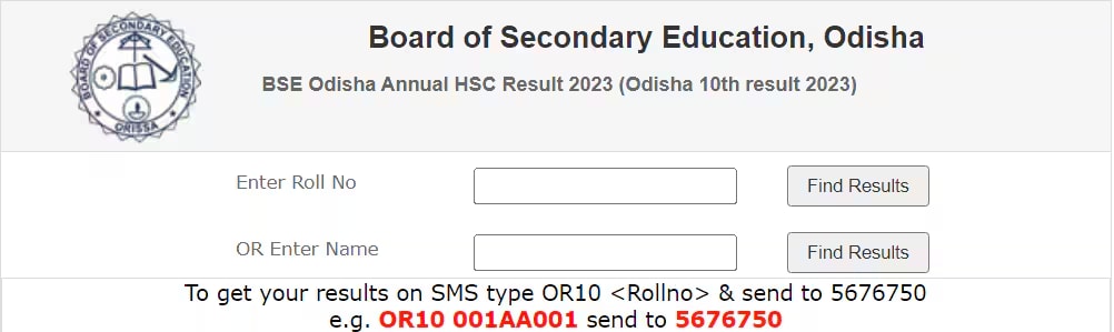 BSE Odisha 10th Result Login Window