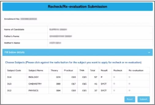 NIOS result 2024 rechecking/revaluation dashboard