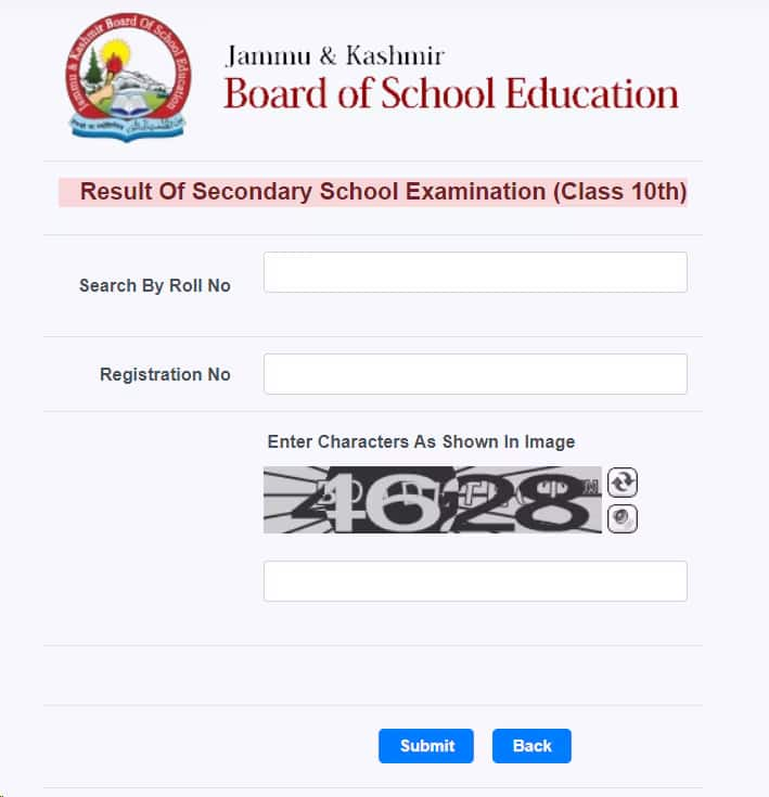 JK Board Class 10 Result Login Window