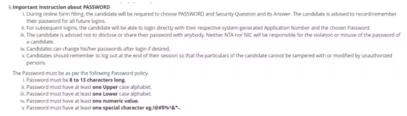 JEE Main_Password_instruction