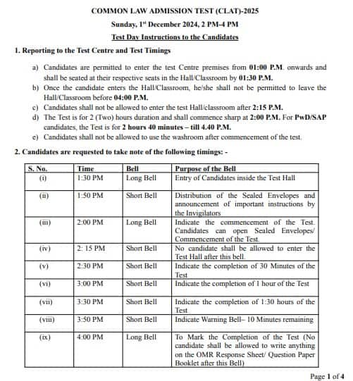 CLAT 2025 Exam Day Instructions - Image 1