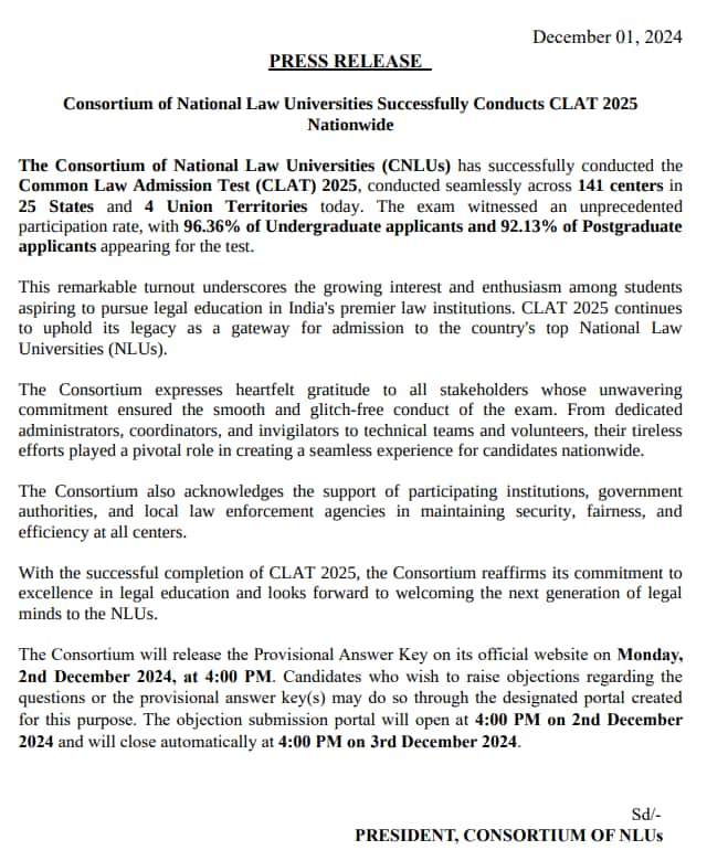 CLAT 2025 Provisional Answer Key Date out