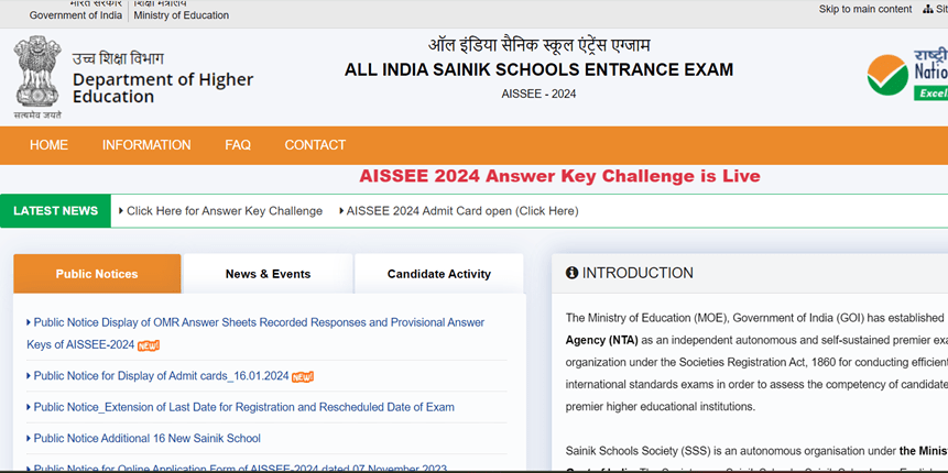 Sainik School Result 2024 (OUT) Live: NTA AISSEE Class 6, 9 score card ...
