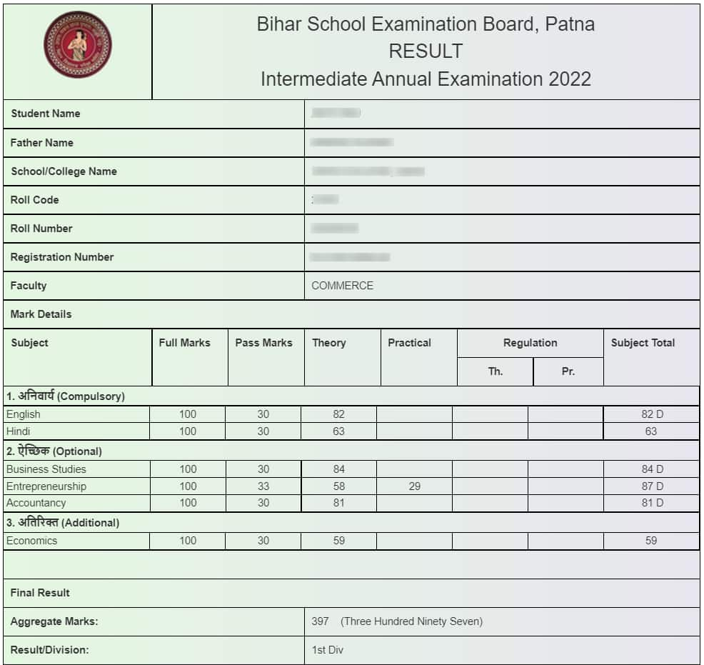 Bihar Board 12th Marksheet 2024, BSEB 12th Result 2024