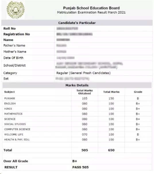 punjab board result 10th, punjab board marksheet download, PSEB 10th result download link