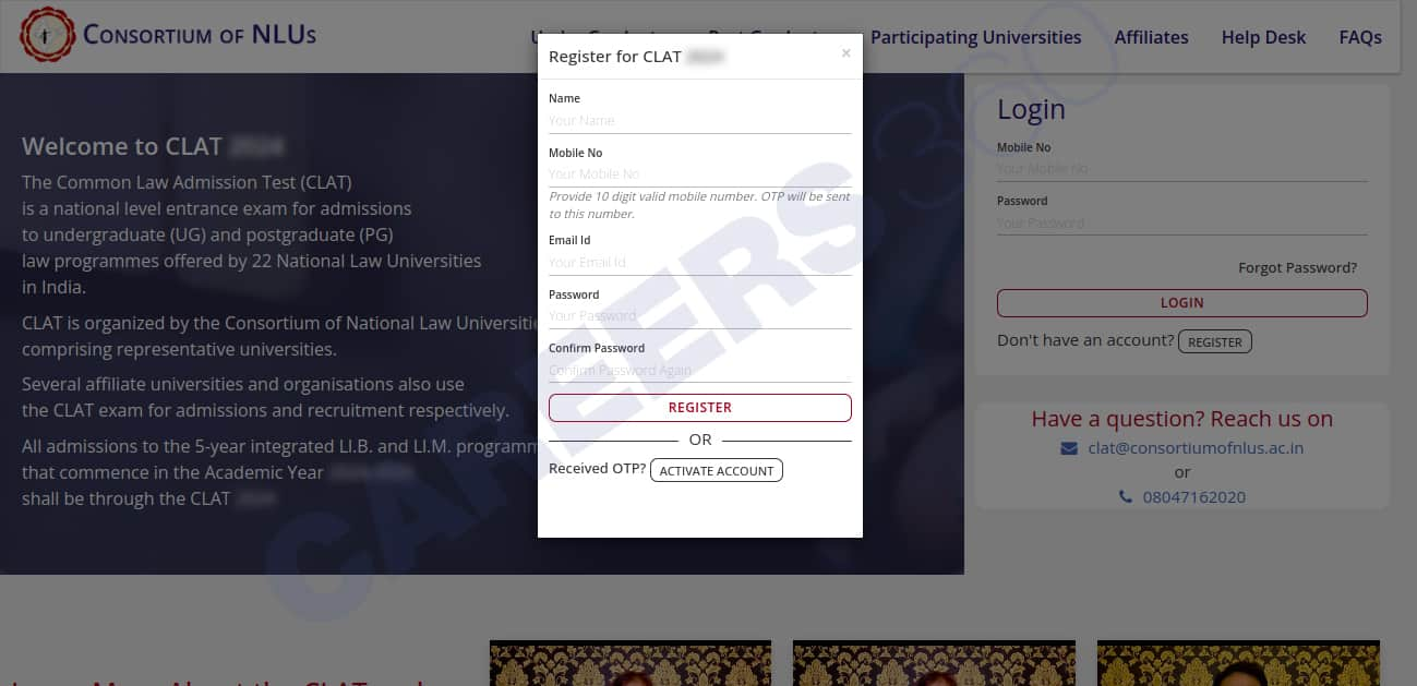 CLAT Registration login window image