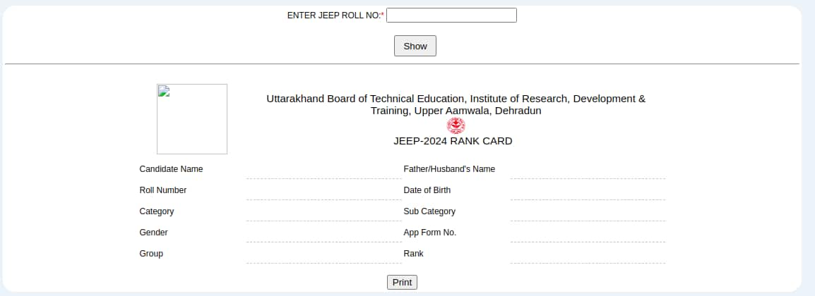 Uttarakhand Polytechnic Result login window