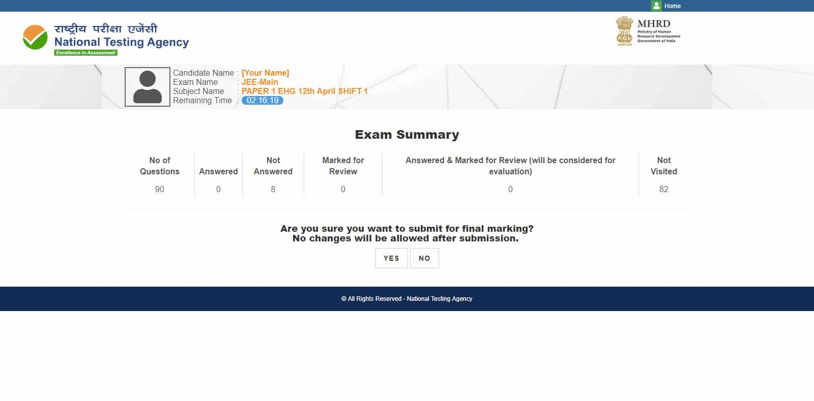 mock test submit