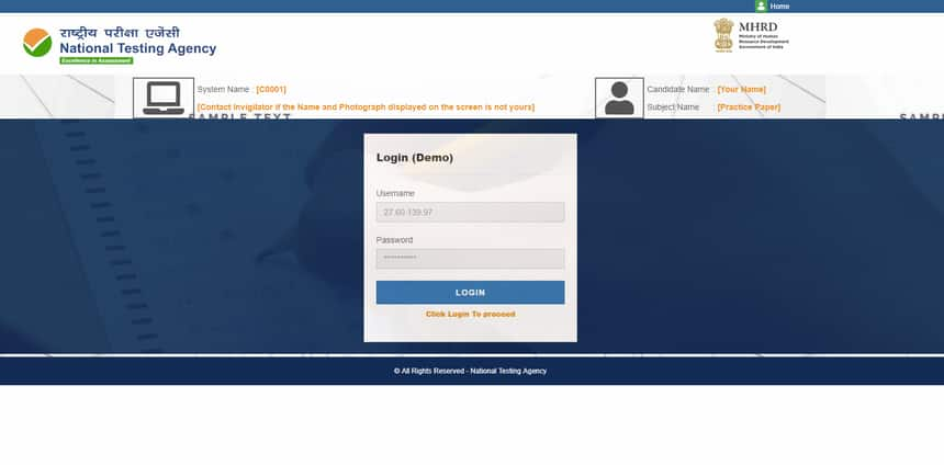 mock test login