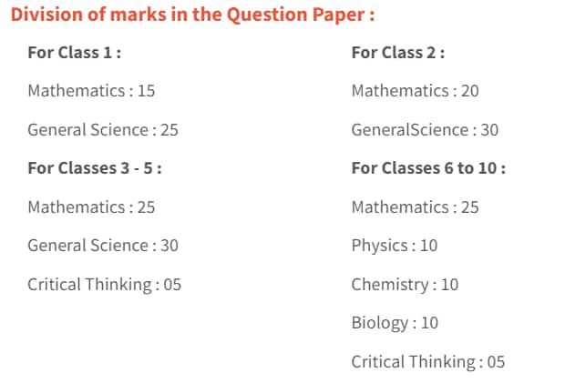 NSTSE Exam - Section-wise Division of Marks