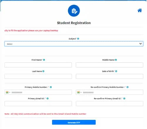 Sample Image of NSEP Student Registration Page