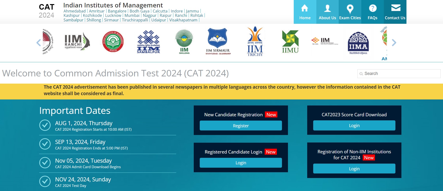 CAT 2024 Official Website Notification, Registration, Direct Link to