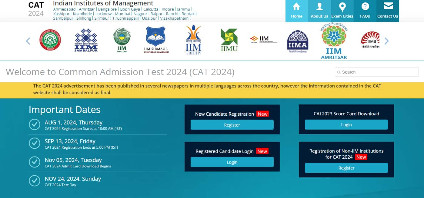 कैट 2024 आधिकारिक वेबसाइट