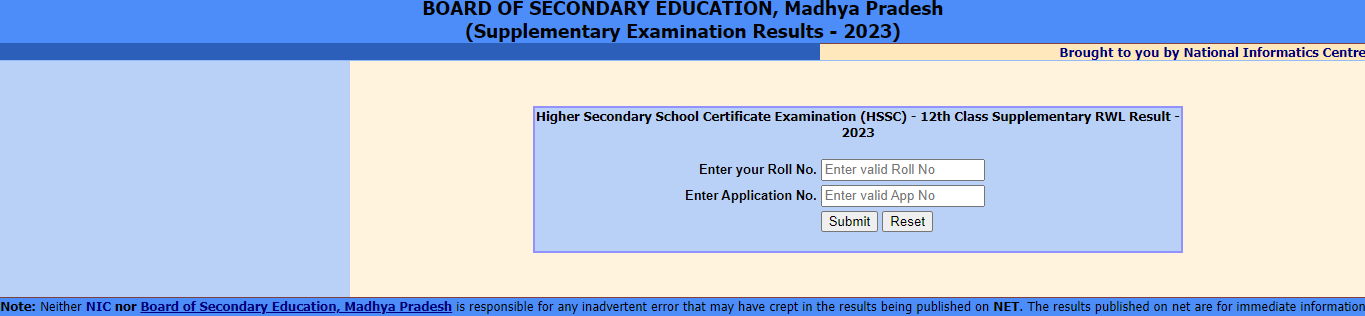 MPBSE HSSC (Class 12th) Supplementary Examination Result Roll Number