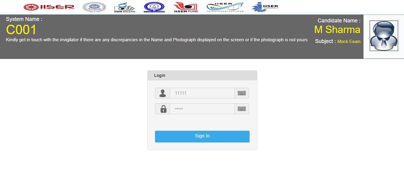 IAT mock test login page