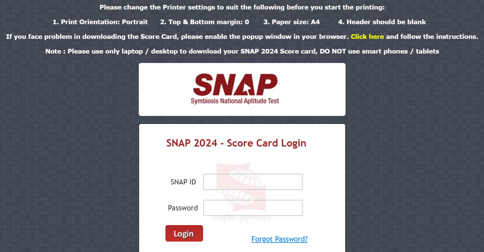 SNAP 2024 result link active at snaptest.org