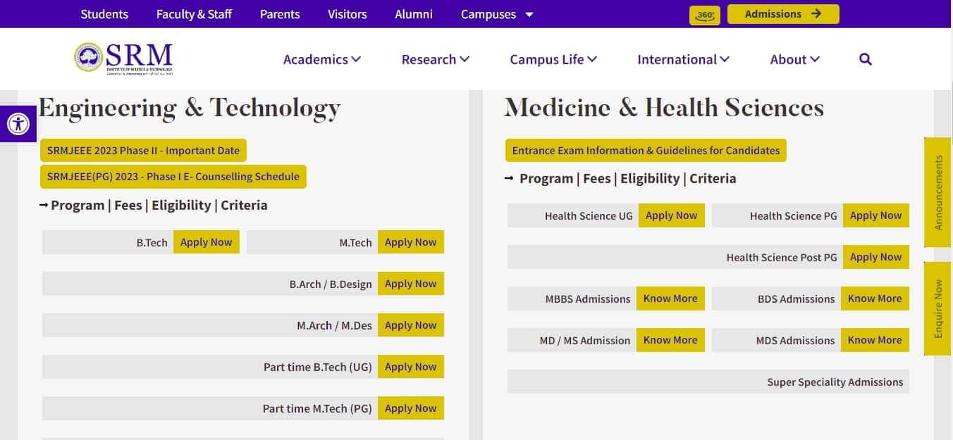 Click_on_the_SRMJEEE_admission _ink