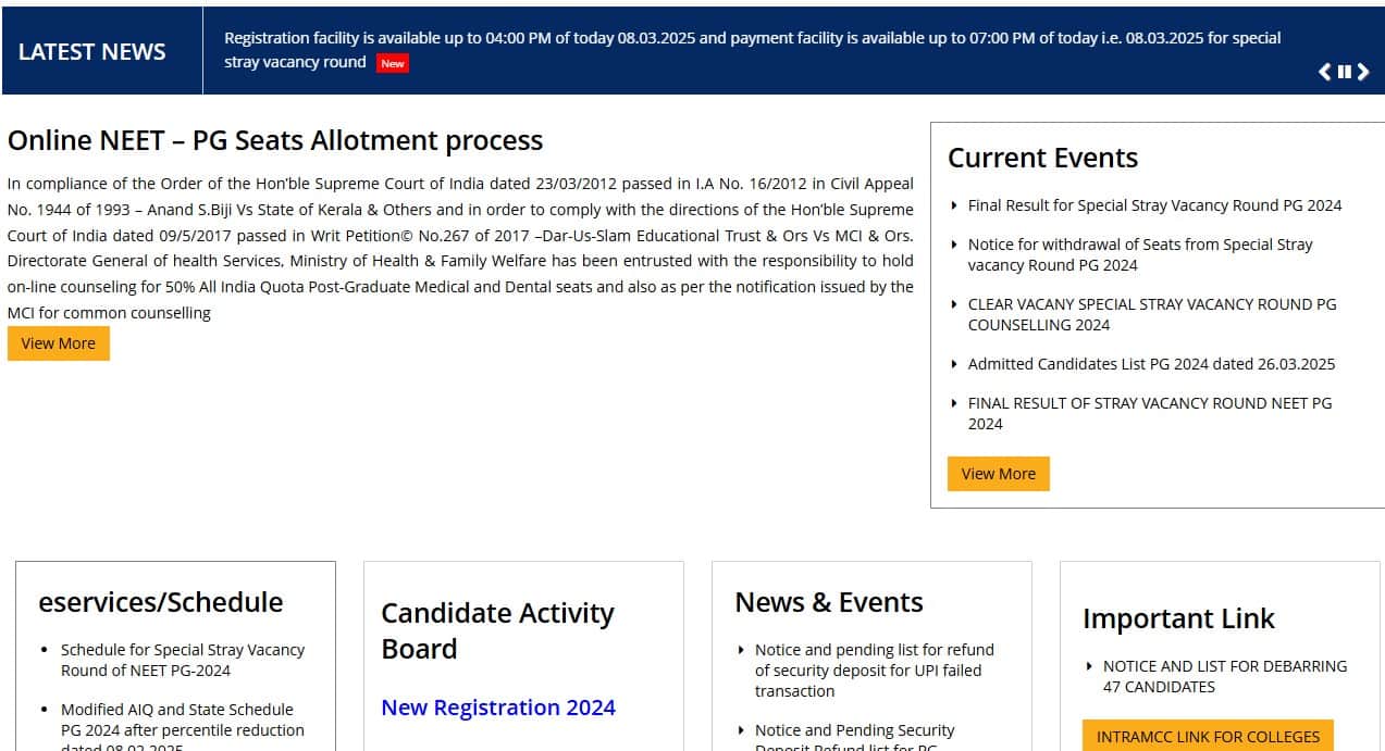 mcc.nic.in is the official website for NEET PG counselling 2025. 