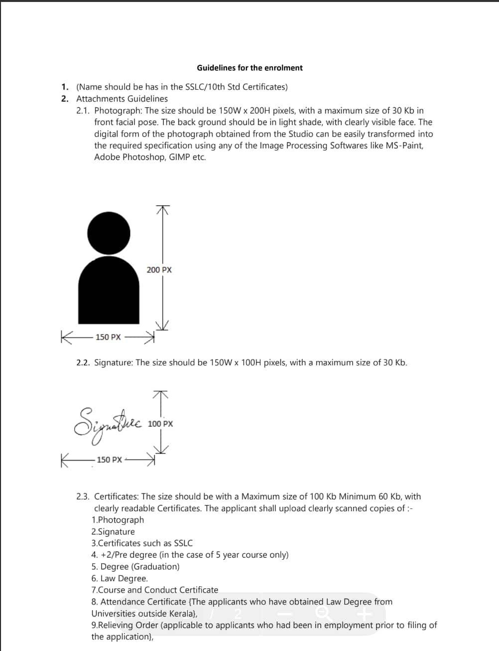 Guidelines for the enrolment with Bar Council of Kerala